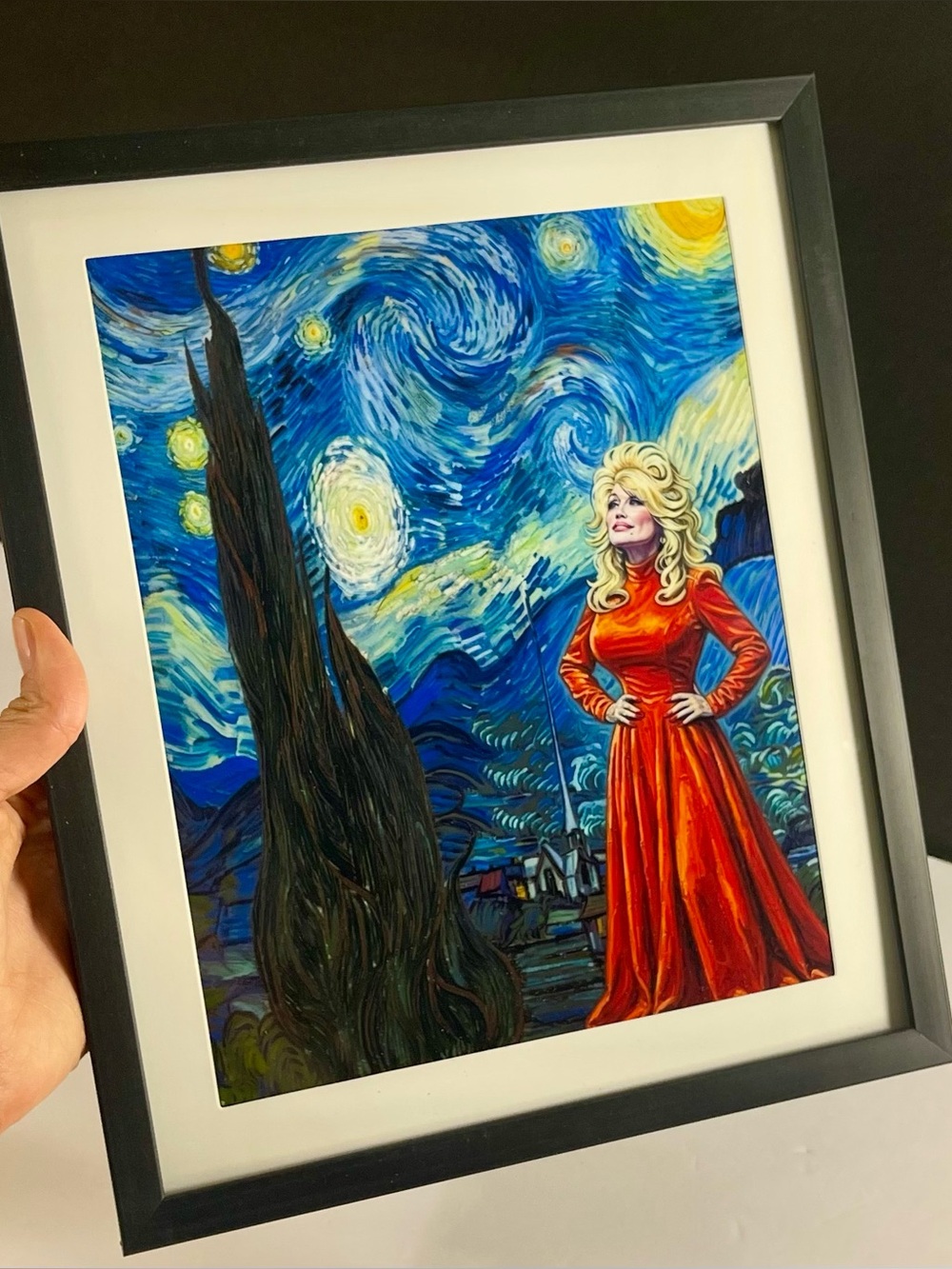 Dolly Parton in Van Gogh’s Starry Night – Framed Art Print 10x12